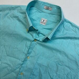 Peter Millar Mens Large Aqua White Gingham Short Sleeve Button Up Shirt
